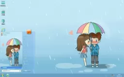 雨中情侣卡通win7系统主题