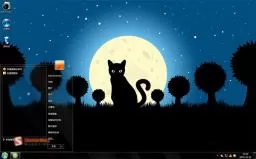 夜晚中小黑猫win7电脑主题